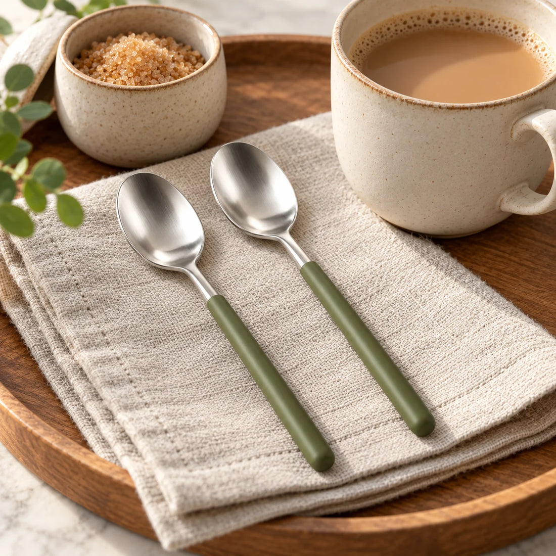 Olive-Handle Teaspoon Pair — feature view