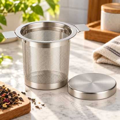 Tea Infuser Basket with Lid — lifestyle view