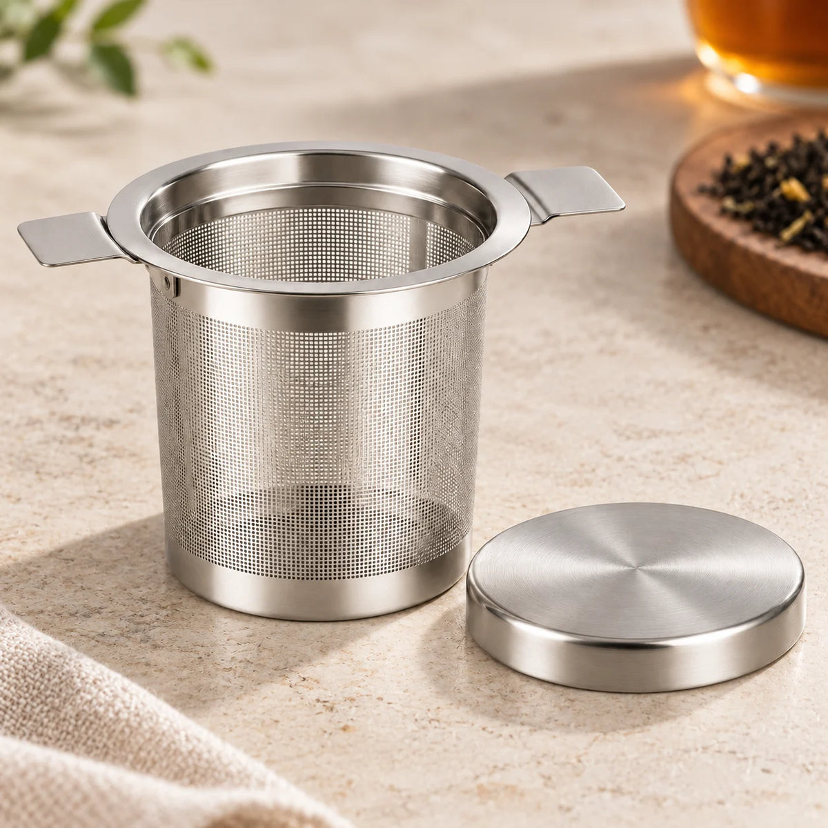 Tea Infuser Basket with Lid — detail view
